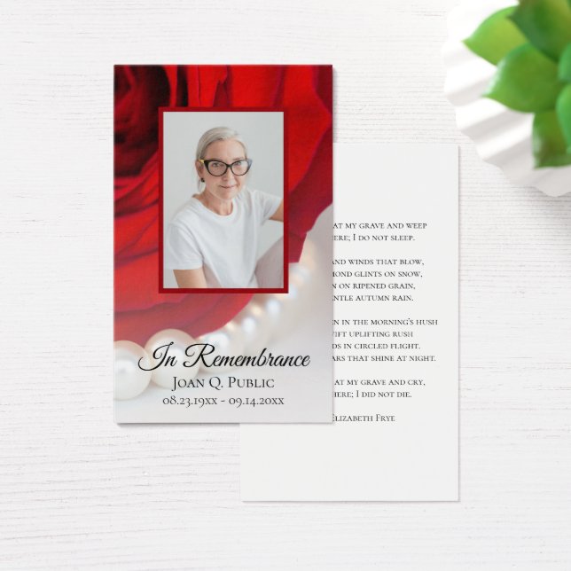 Red Rose Flower and Pearls Funeral Memorial Prayer (Desk)