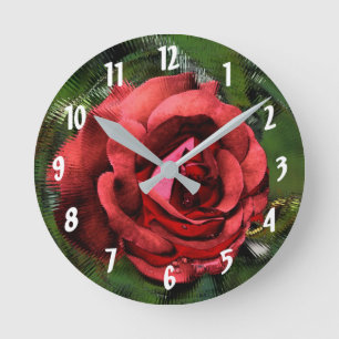 Red Rose Flower Art Round Clock