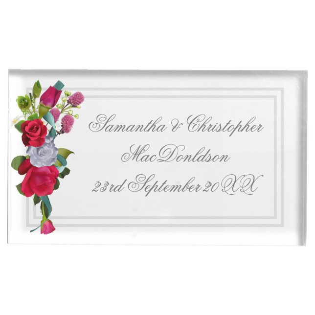 Red Rose Flower bouquet floral wedding Place Card Holder (Front)