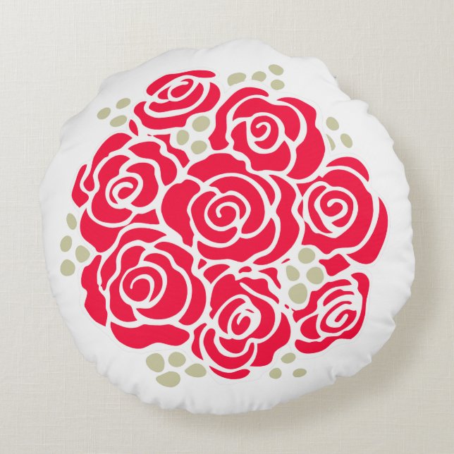 Red rose flower bouquet round pillow (Back)