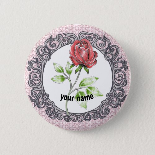Red rose flower custom name button