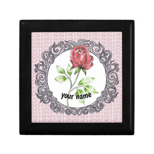 Red rose flower custom name gift box