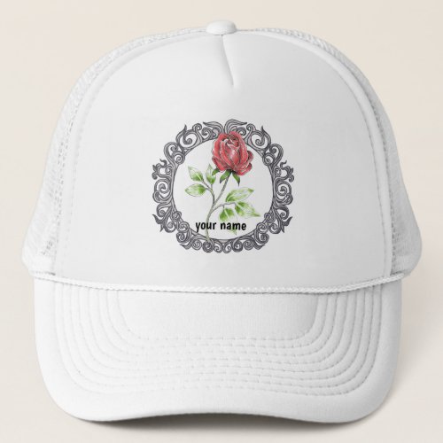 Red rose flower custom name hat