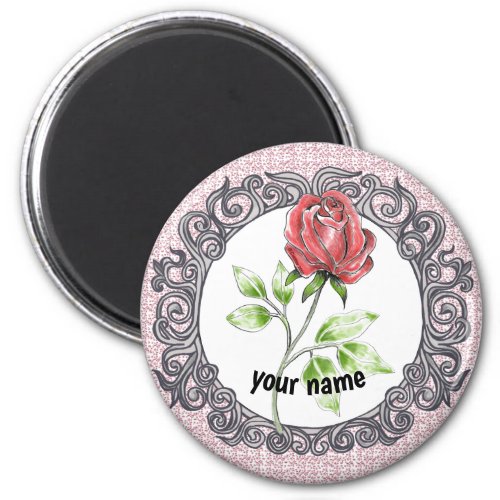 Red rose flower custom name magnet