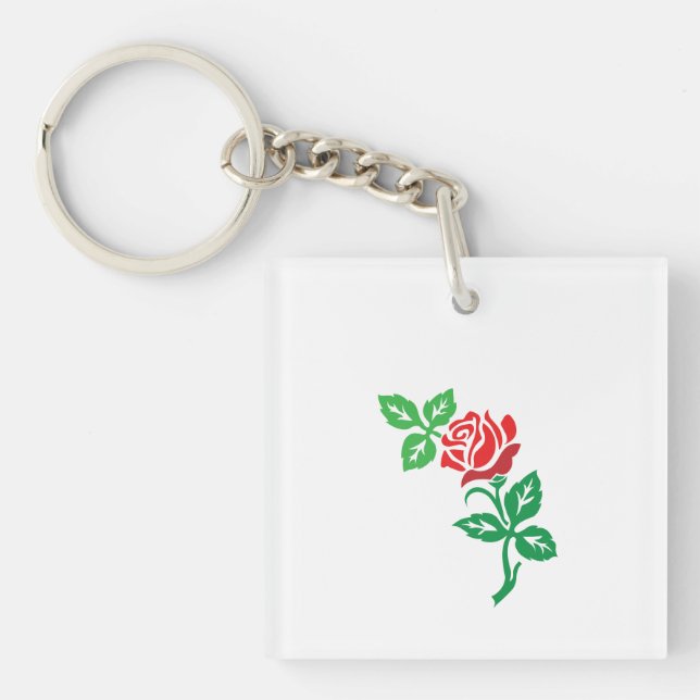 Red Rose Flower Design – Classic Floral Beauty Keychain (Front)