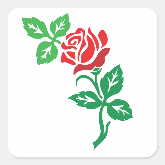 Red Rose Flower Design – Classic Floral Beauty Square Sticker (Front)