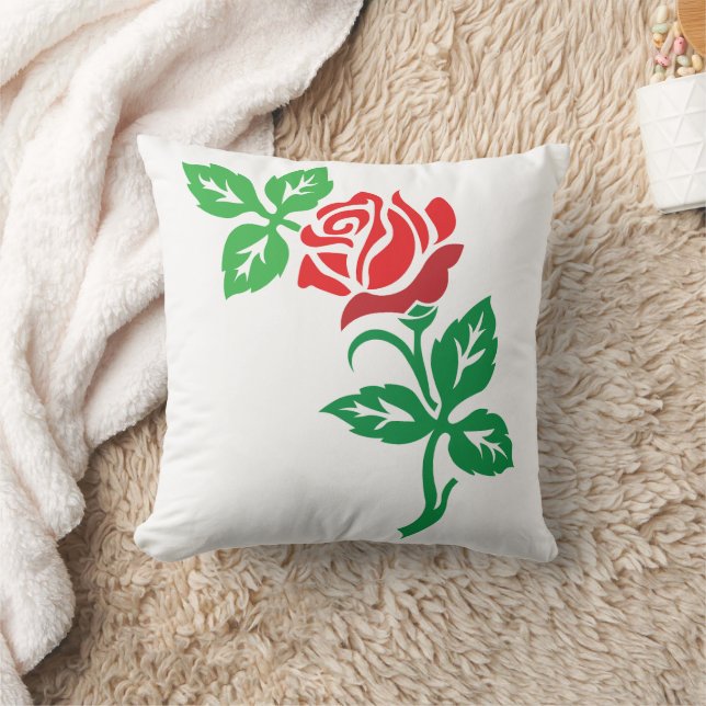 Red Rose Flower Design – Classic Floral Beauty Throw Pillow (Blanket)