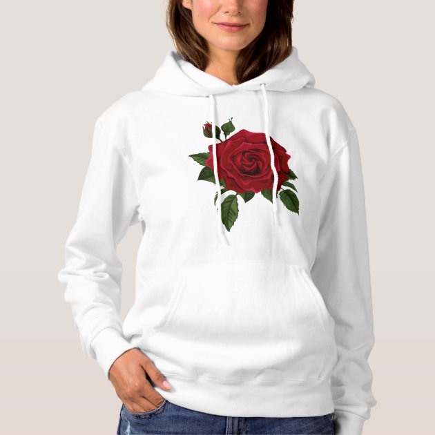 White hoodie 2025 with red rose