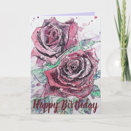 Red Rose Flower Floral Happy Birthday art Card