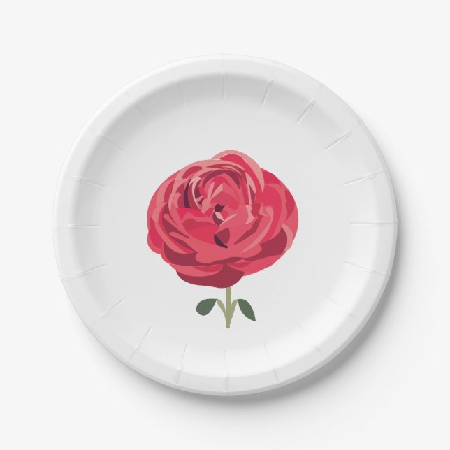 Red Rose Flower Floral Red Rose Party Paper Plates (Front)