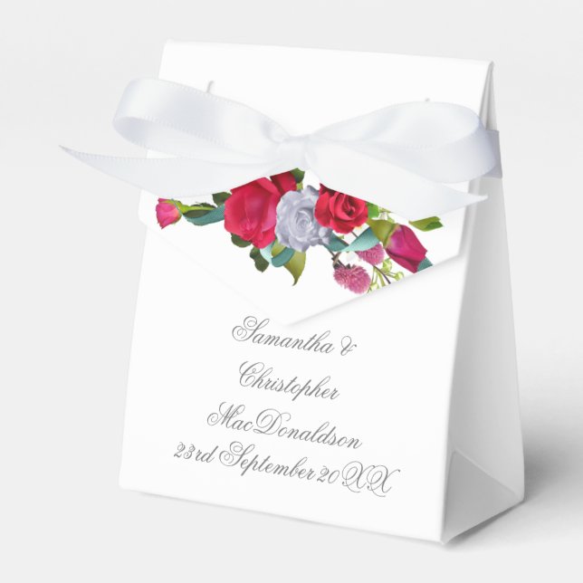 Red rose flower floral romantic wedding favor boxes (Front Side)