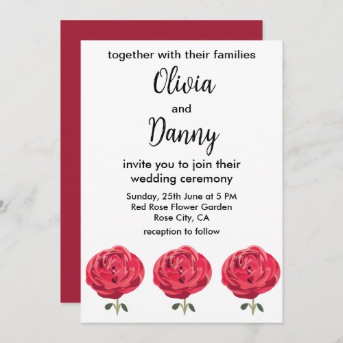 Red Rose Flower Floral Summer Rose Wedding Invitation