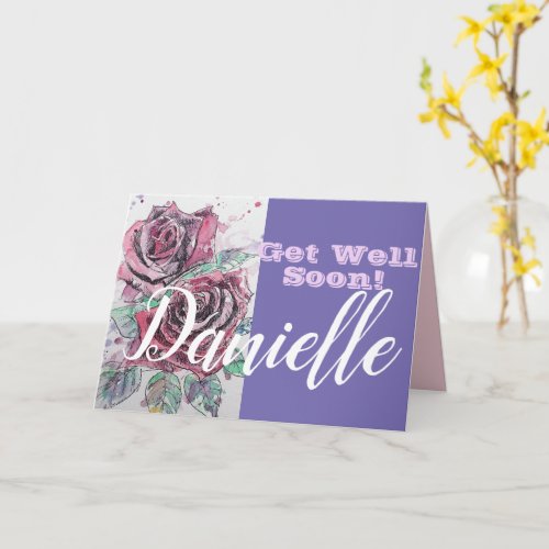 Red Rose Flower Get Well Soon Womans Name Card