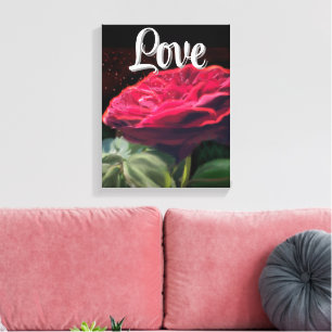Red Rose Flower Green Black Art Floral Flowers Canvas Print