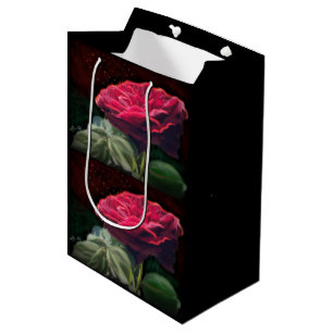 Red Rose Flower Green Black Art Floral Flowers Medium Gift Bag