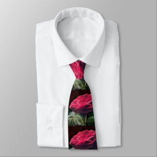 Red Rose Flower Green Black Art Floral Flowers Neck Tie