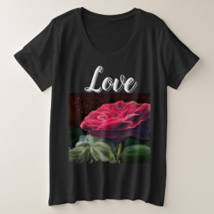 Red Rose Flower Green Black Art Floral Flowers Plus Size T-Shirt