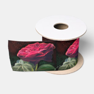 Red Rose Flower Green Black Art Floral Flowers Satin Ribbon