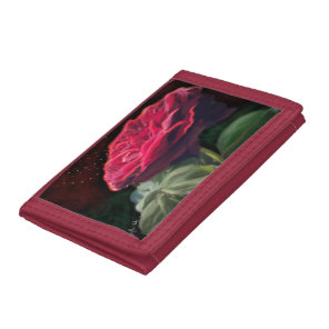 Red Rose Flower Green Black Art Floral Flowers  Tri-fold Wallet