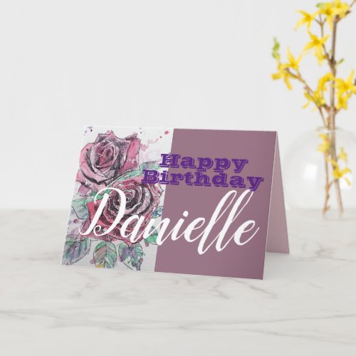 Red Rose Flower Happy Birthday Womans Name Card