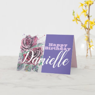 Red Rose Flower Happy Birthday Womans Name Card