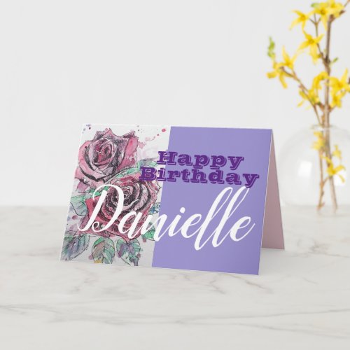 Red Rose Flower Happy Birthday Womans Name Card