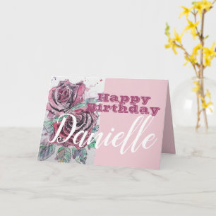Red Rose Flower Happy Birthday Womans Name Card