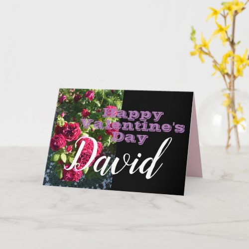 Red Rose Flower Happy Valentines Day Mans Name Card