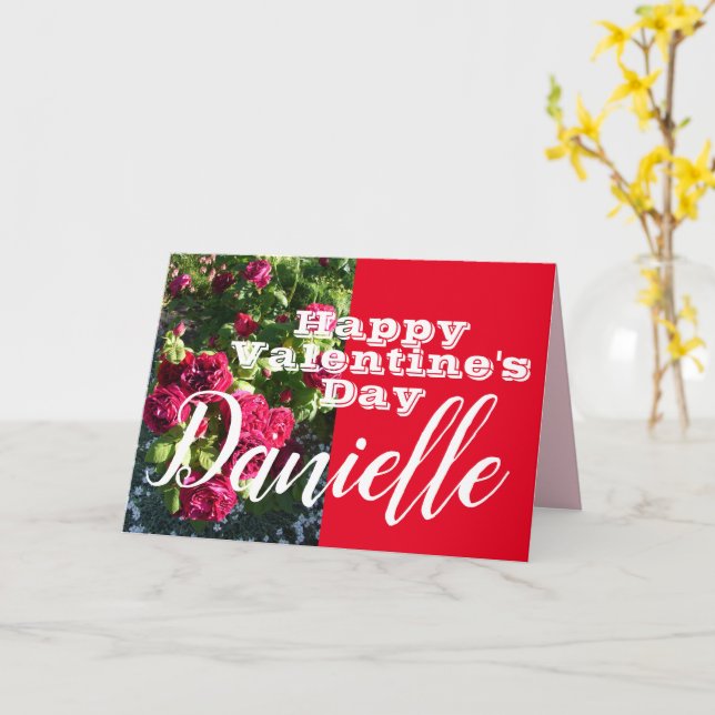 Red Rose Flower Happy Valentine's Day Womans Name Card (Yellow Flower)