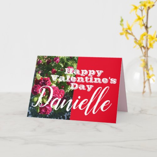 Red Rose Flower Happy Valentines Day Womans Name Card