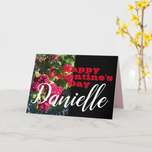 Red Rose Flower Happy Valentines Day Womans Name Card