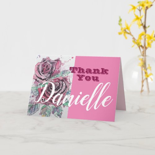 Red Rose Flower Happy Womans Name Thank You Card