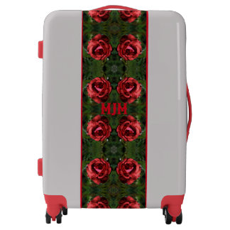 Red Rose Flower In Bloom Abstract Monogram Luggage