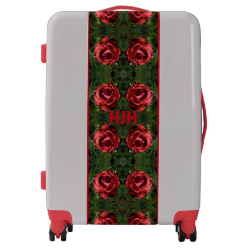 Red Rose Flower In Bloom Abstract Monogram Luggage