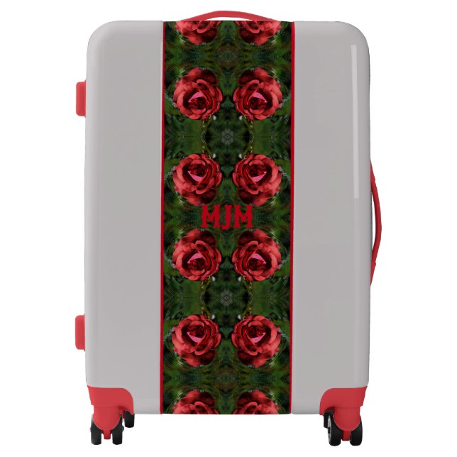 Red Rose Flower In Bloom Abstract Monogram Luggage (Front)