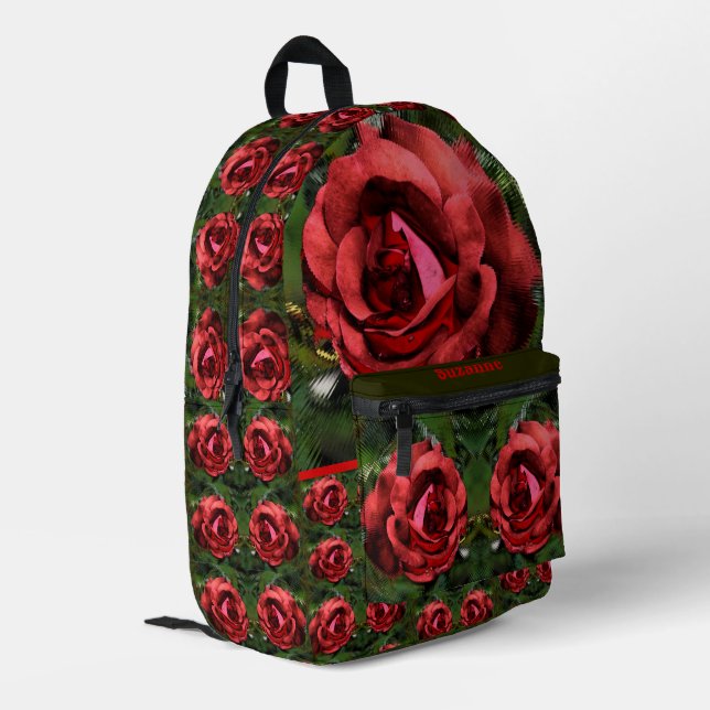 Red Rose Flower In Bloom Abstract Personalized Printed Backpack (Back Corner Left)