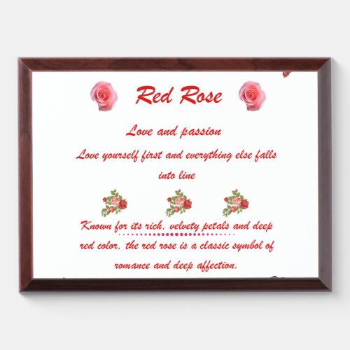 Red Rose Flower Language Award Plaque