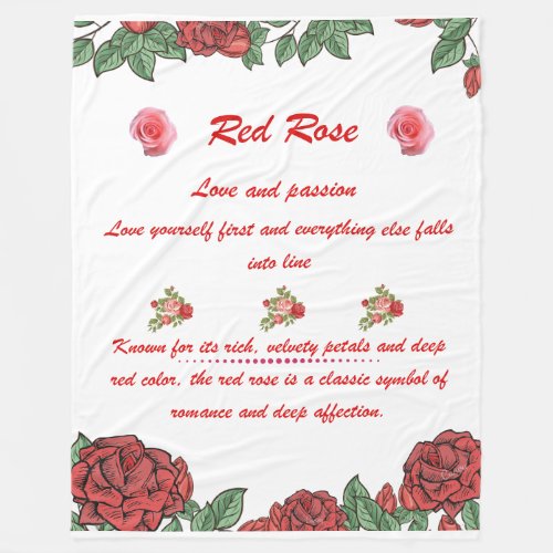 Red Rose Flower Language Fleece Blanket