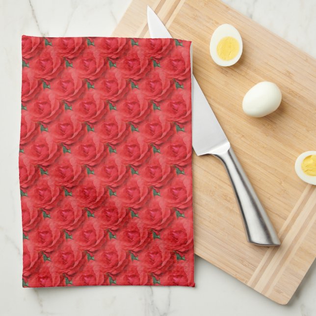 Red Rose Flower Nature Pattern      Kitchen Towel (Quarter Fold)