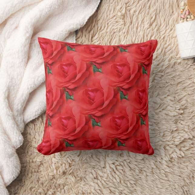 Red Rose Flower Nature Pattern Throw Pillow (Blanket)