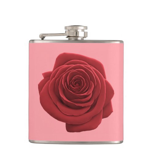 Red Rose Flower on Vinyl Wrapped Flask