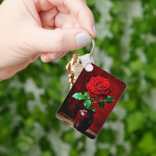 Red Rose Flower Painting  Keychain