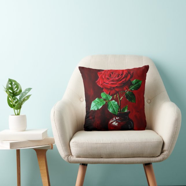 Red Rose Flower Painting  Throw Pillow (Chair)