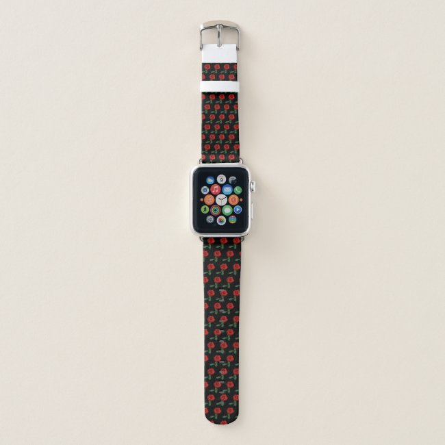 Red Rose Flower Pattern Apple Watch Band
