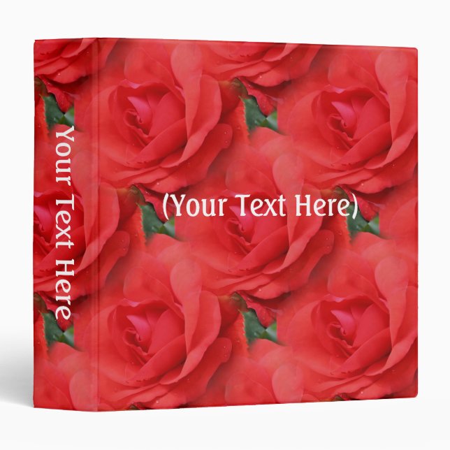 Red Rose Flower Pattern Personalized 3 Ring Binder (Front/Spine)