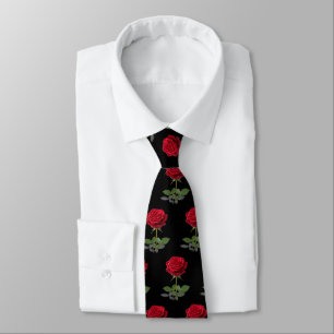 Red rose flower pattern romantic custom color neck tie