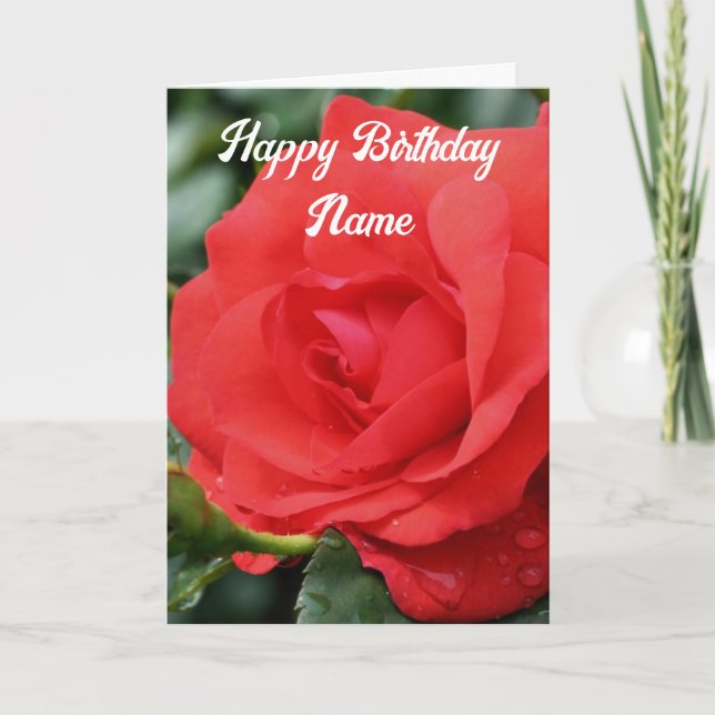 Red Rose Flower Personalized Birthday  Card (Front)