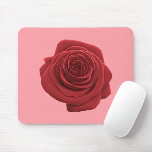 Red Rose Flower Printed on Mouse Pad