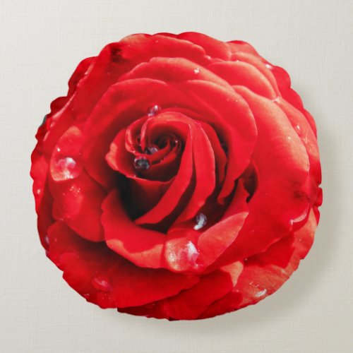 Red rose flower round pillow