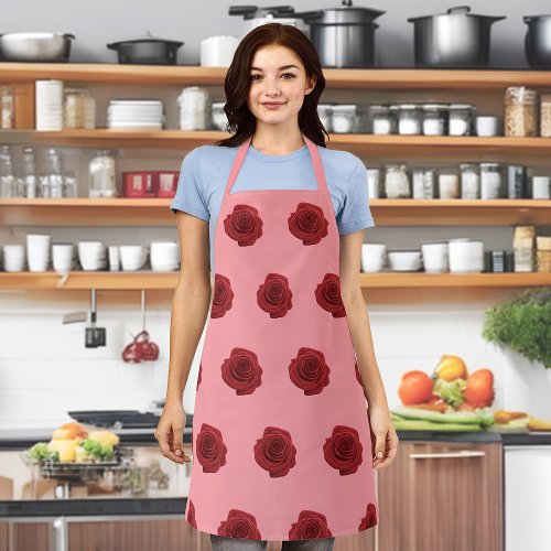 Red Rose Flower Seamless Pattern on Apron